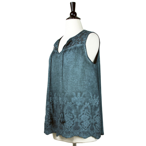 Mystree | Teal Mineral Wash Embroidered Tank - Picture 2 of 4